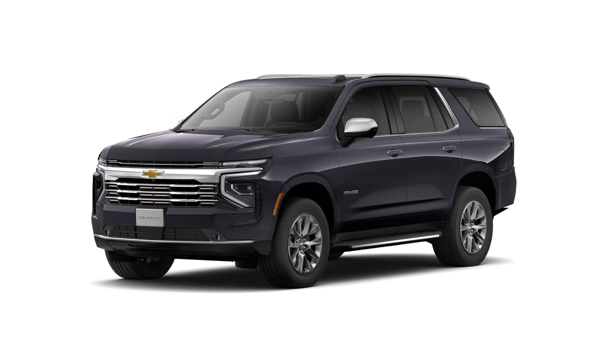 2026 Chevrolet Tahoe Premier in Dark Ash Metallic — front three-quarter view